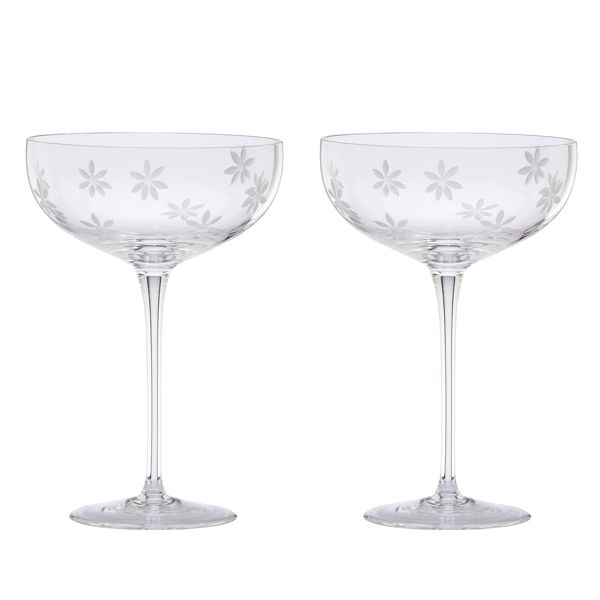 Kate Spade Bubbly Daisy Saucer Champagne Glass Pair