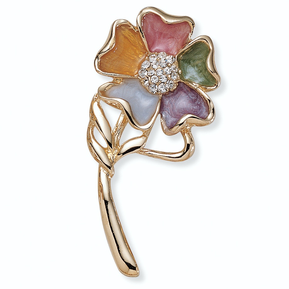 Crystal Flower Goldtone Pin