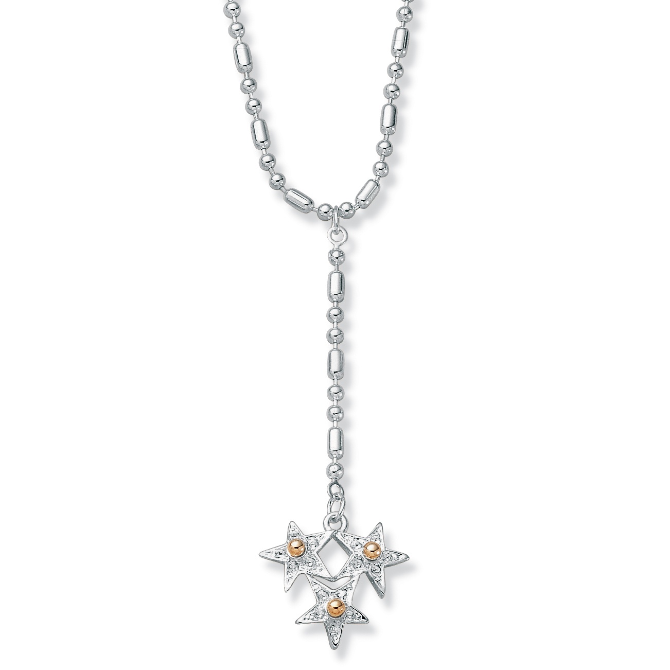 Y-Necklace Three Stars Tutone 14k Gold-Plate 16"