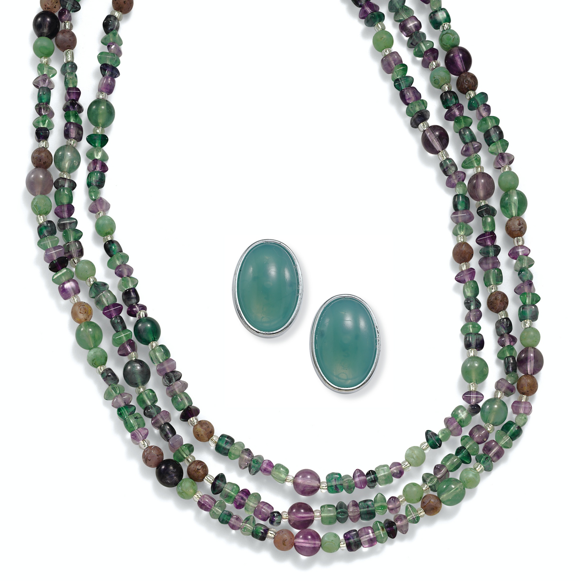 Silvertone Metal Two-Piece Lucite Beaded Necklace and Earring Set