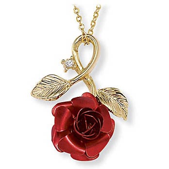 Red Rose Goldtone Pendant