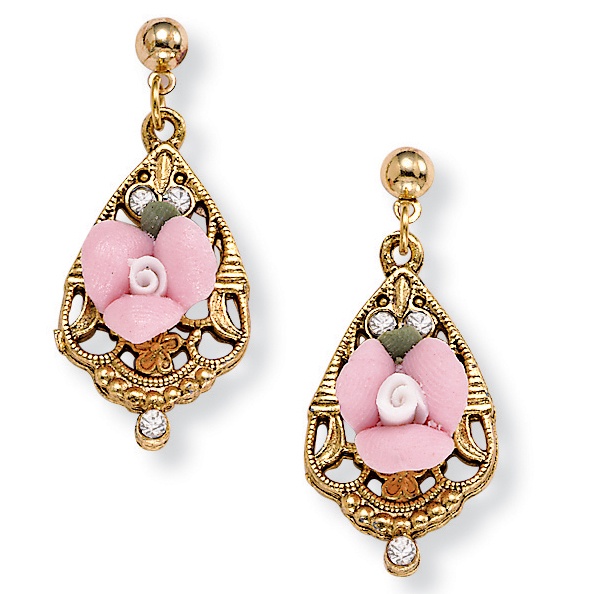 Porcelain Rose Goldtone Earrings