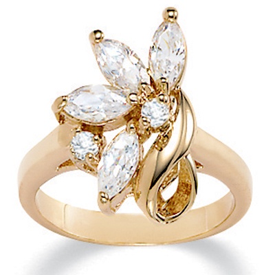 14k Gold-Plated Marquise-Cut and Round DiamonUltra CZ Ring