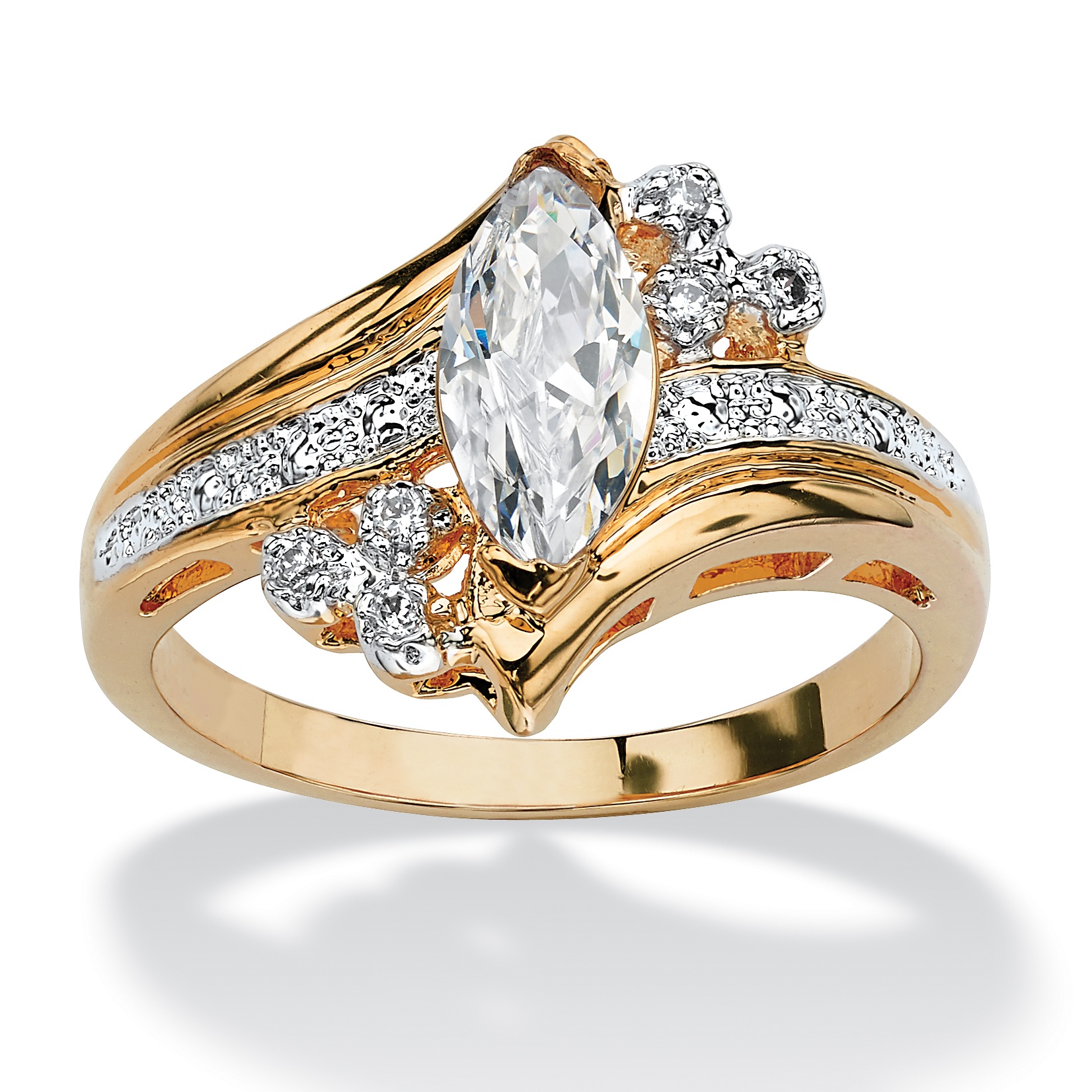 Marquise DiamonUltra&trade; CZ Ring 14k Gold-Plated