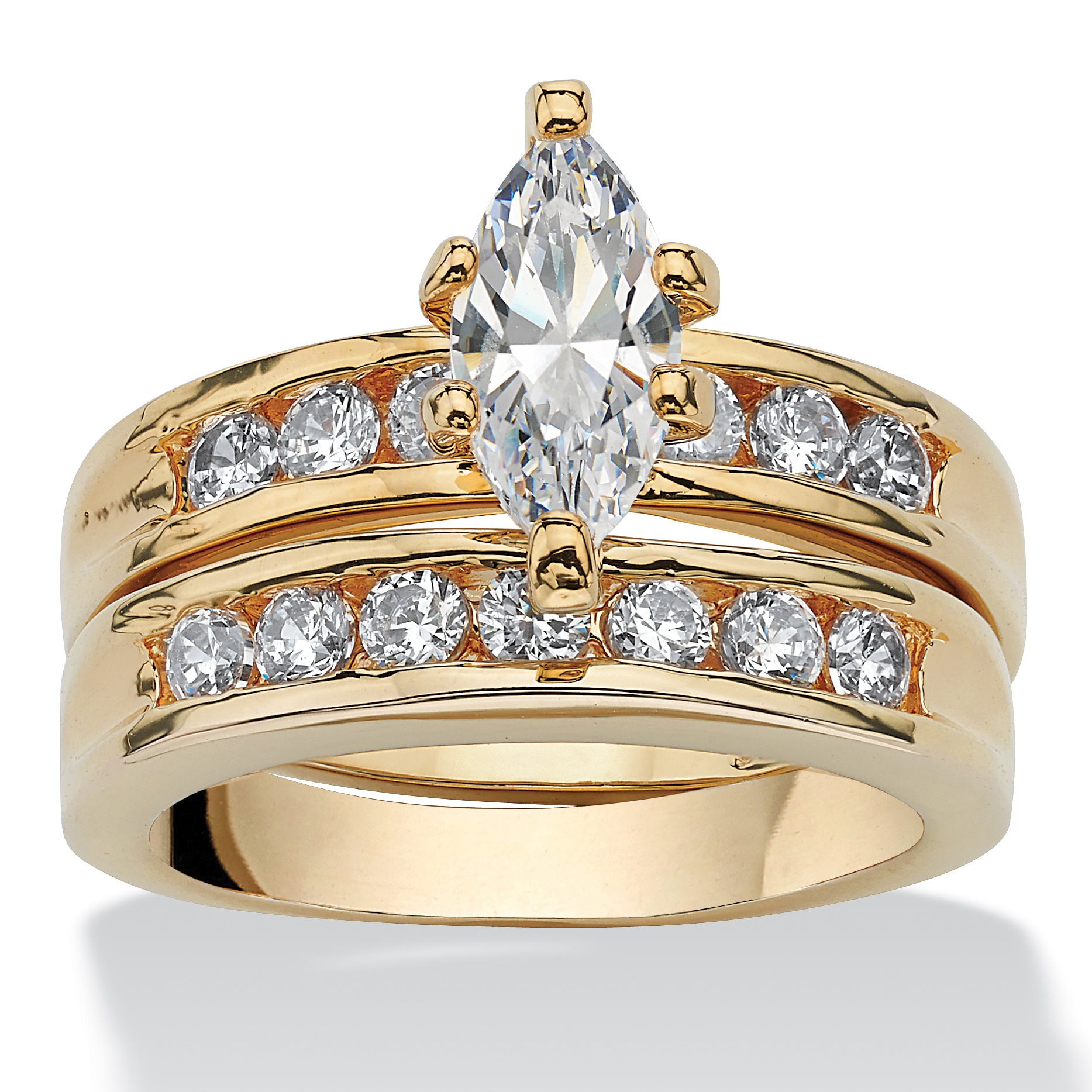14k Gold-Plated Marquise-Cut and Round DiamonUltra&trade; Cubic Zirconia ...