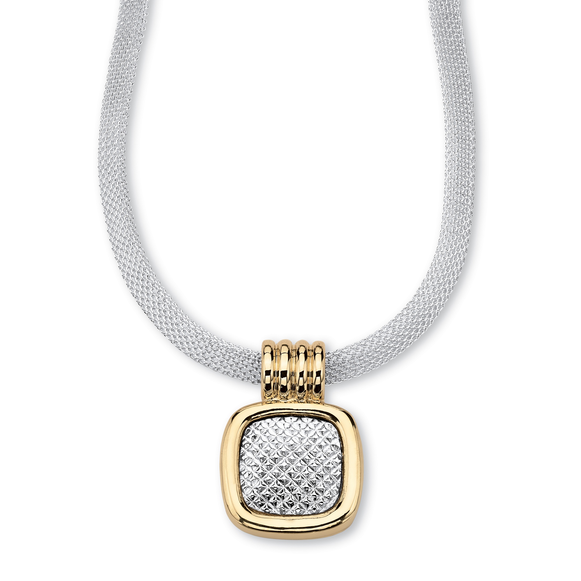 14k Gold-Plated Silvertone Slide Pendant and Mesh-Chain Necklace 17