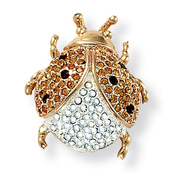 Goldtone Multi-Colored Crystal Beetle Pin