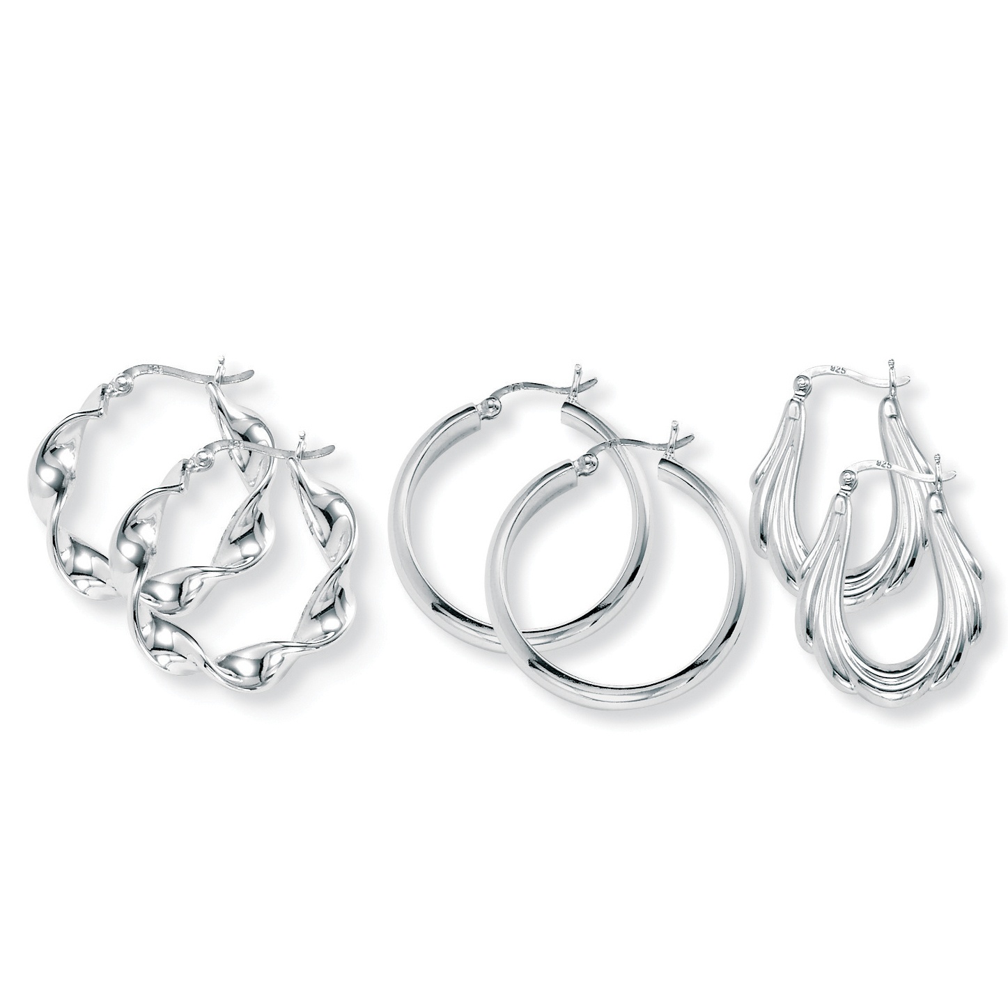 3-Pair Silver Hoop Earring Set
