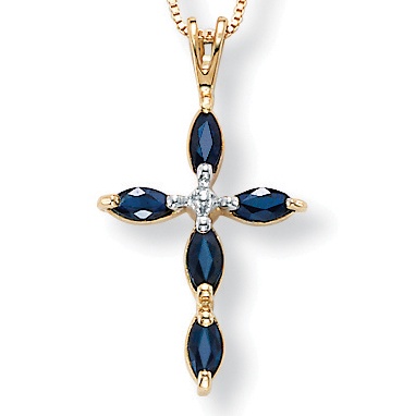 Blue Sapphire Tutone 10k Gold Cross