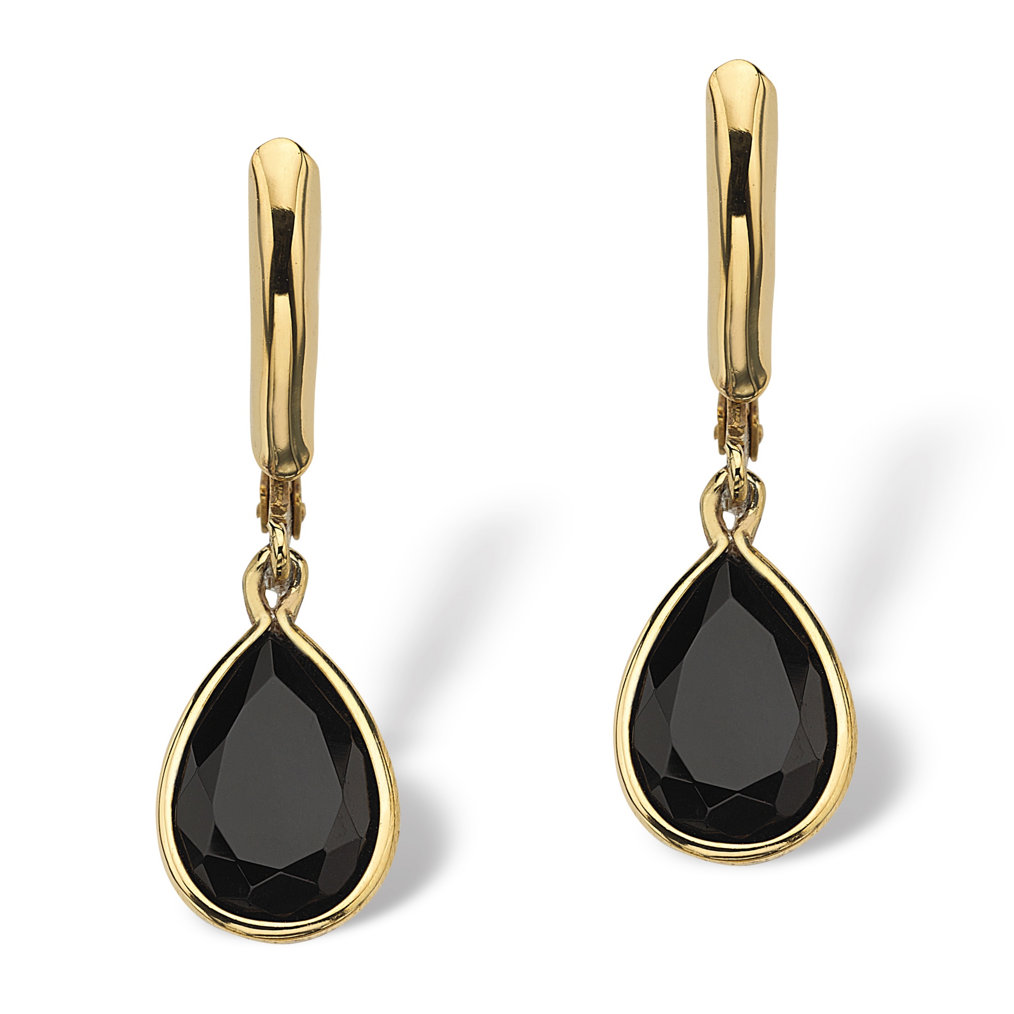 14k Gold-Plated Faceted Pear-Shaped Onyx Drop Pierced Earrings