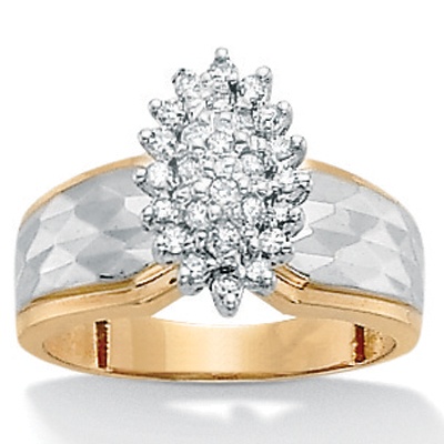 Tutone 10k Gold Diamond Marquise-Shaped Ring