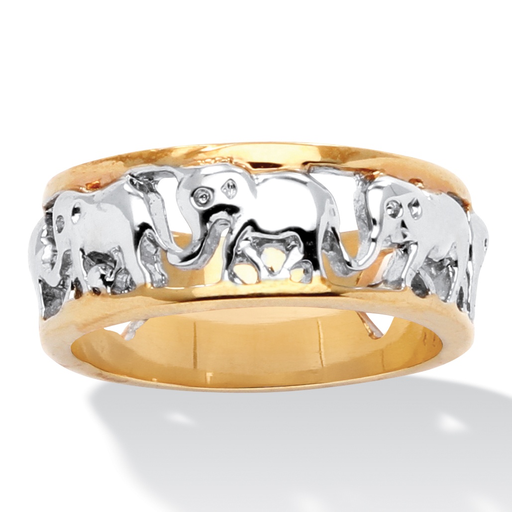 Tutone. 14k Gold-Plated Elephant Caravan Ring
