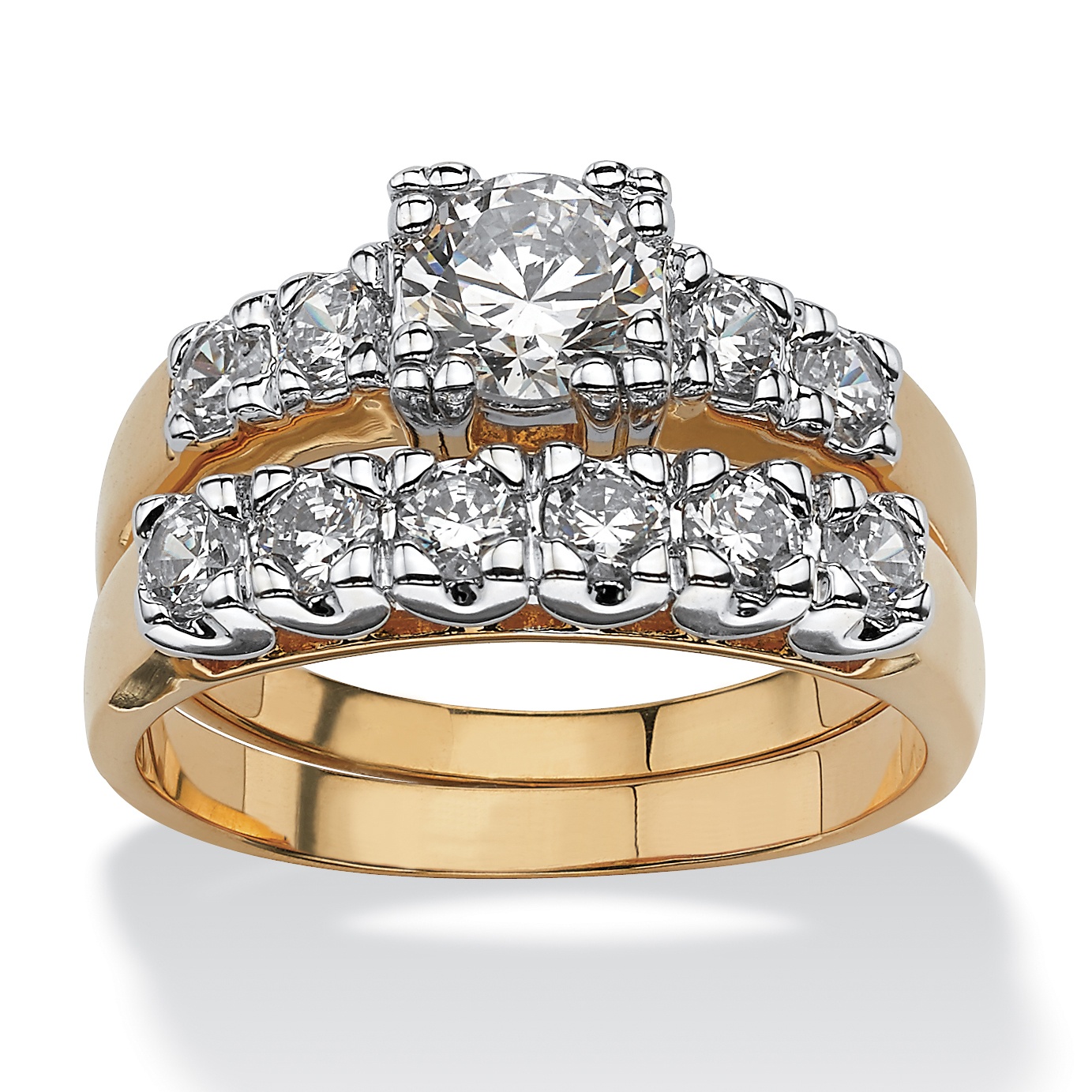 Tutone. 14k Gold-Plated Round DiamonUltra&trade; Cubic Zirconia Wedding Ring Set