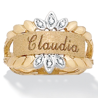 10k Gold Diamond Accent Personalized Name Ring