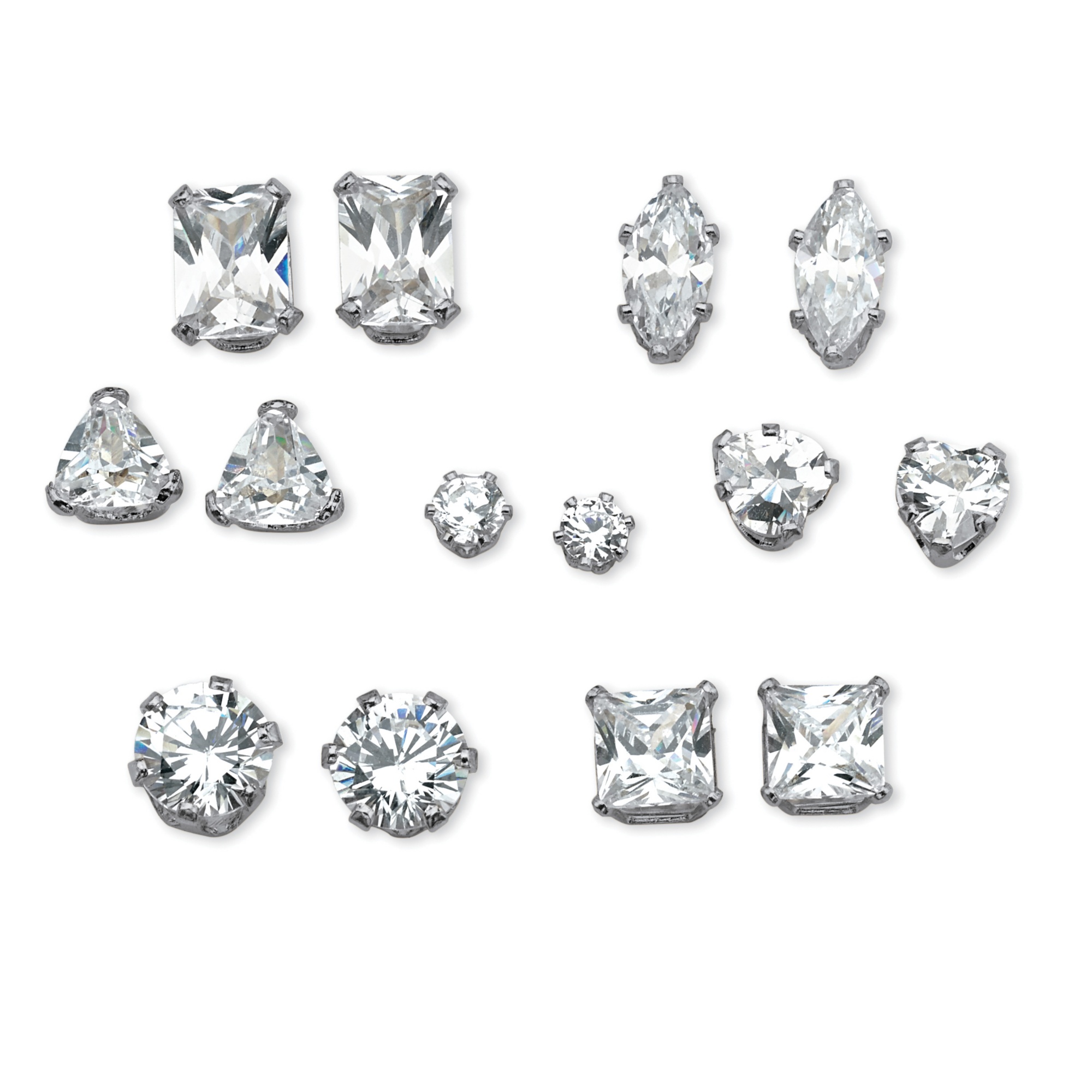 Platinum over Sterling Silver 7-Pair DiamonUltra&trade; CZ Earring Set