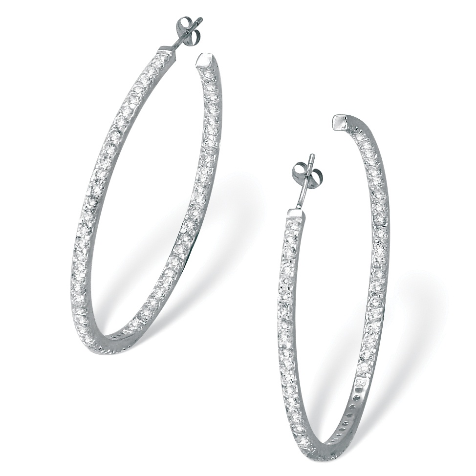 DiamonUltra&trade; CZ Silver Hoop Earrings 2" Width