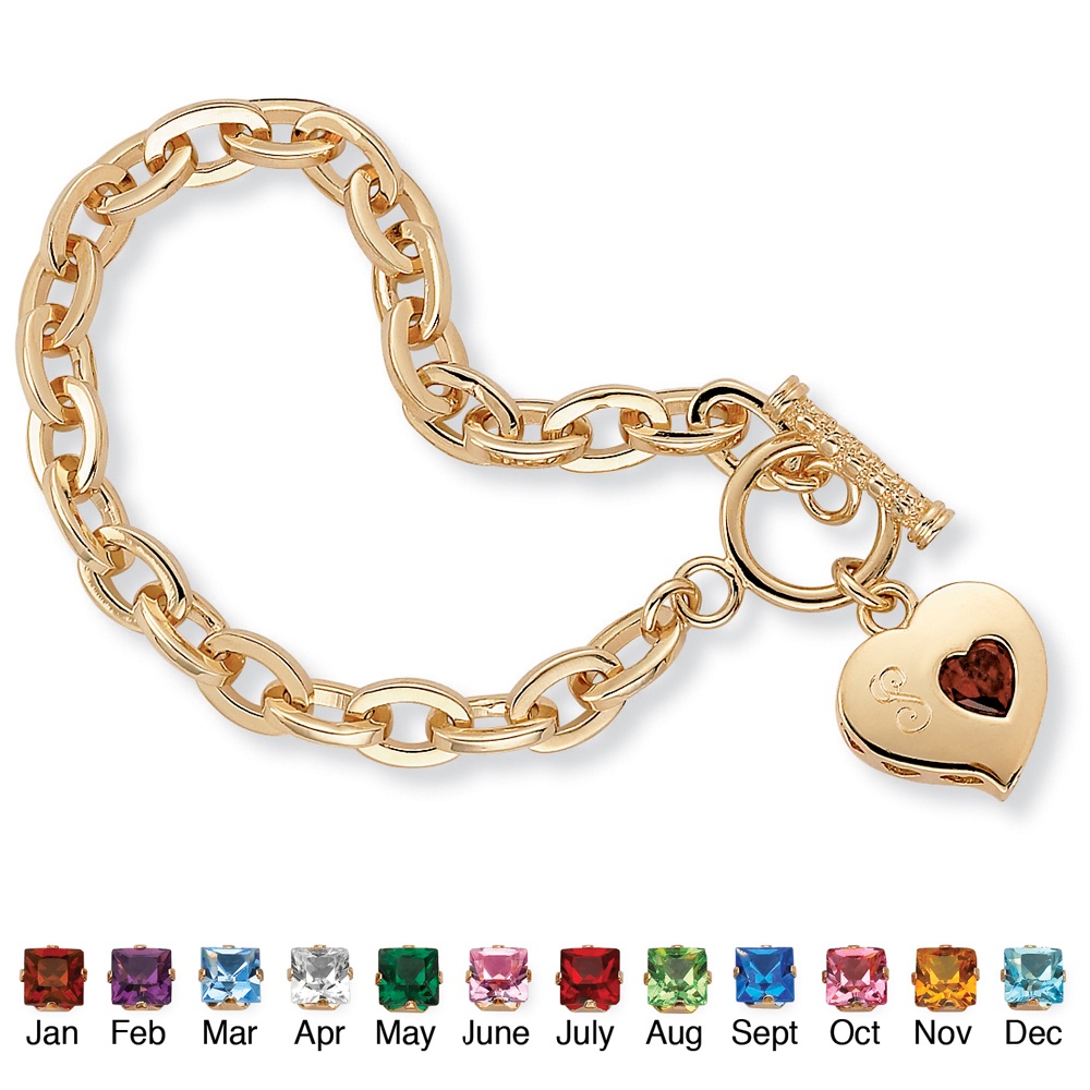 Sim. Birthstone Charm Bracelet 14k Gold-Plated 7 1/2"