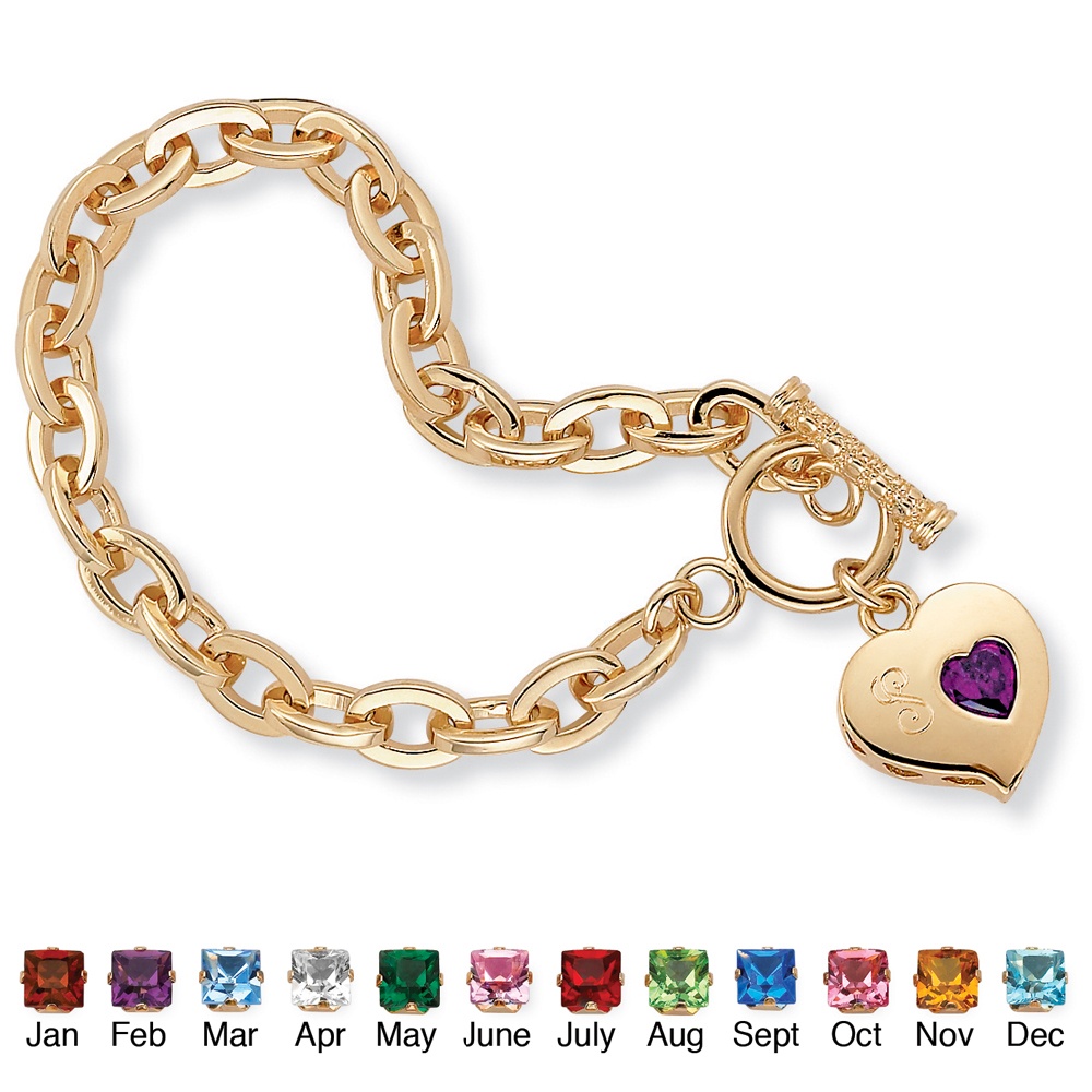 Sim. Birthstone Charm Bracelet 14k Gold-Plated 7 1/2"