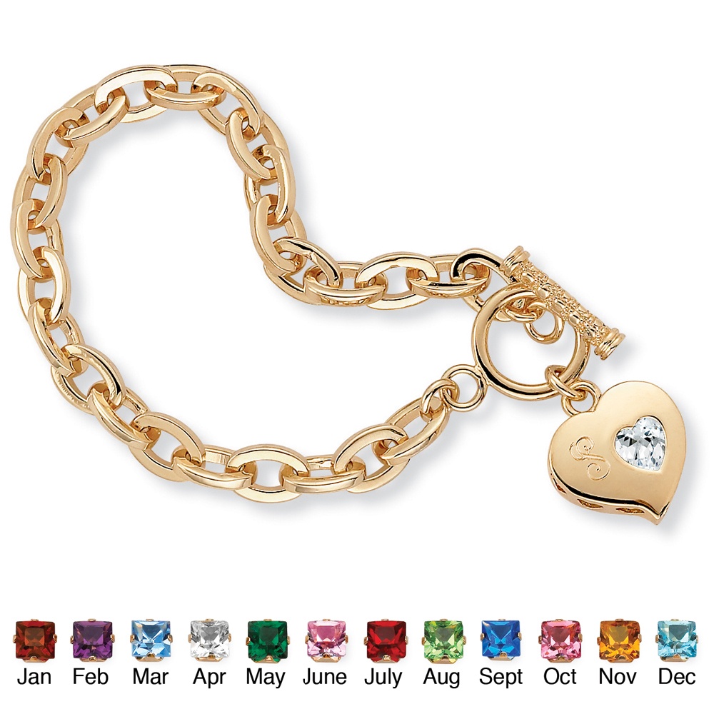 Sim. Birthstone Charm Bracelet 14k Gold-Plated 7 1/2"