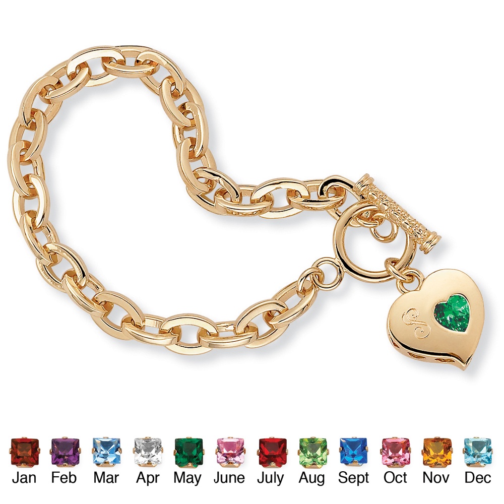 Sim. Birthstone Charm Bracelet 14k Gold-Plated 7 1/2"