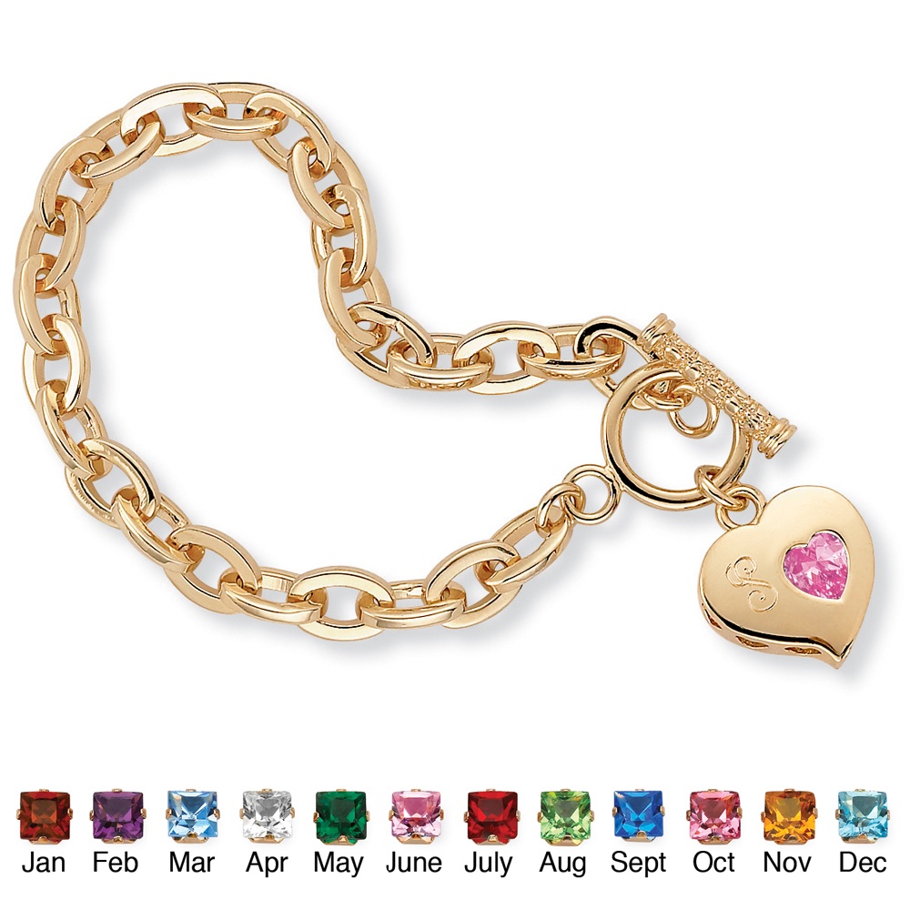 Sim. Birthstone Charm Bracelet 14k Gold-Plated 7 1/2"