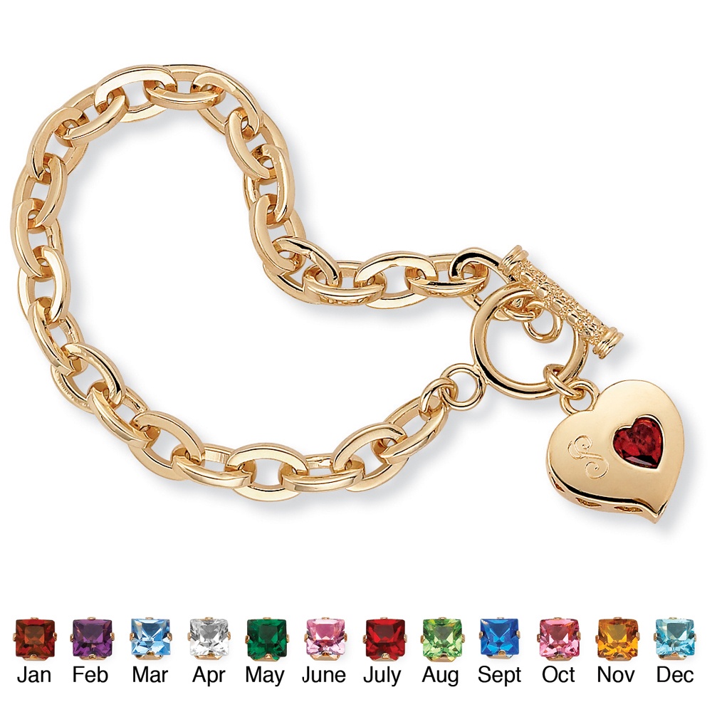 Sim. Birthstone Charm Bracelet 14k Gold-Plated 7 1/2"
