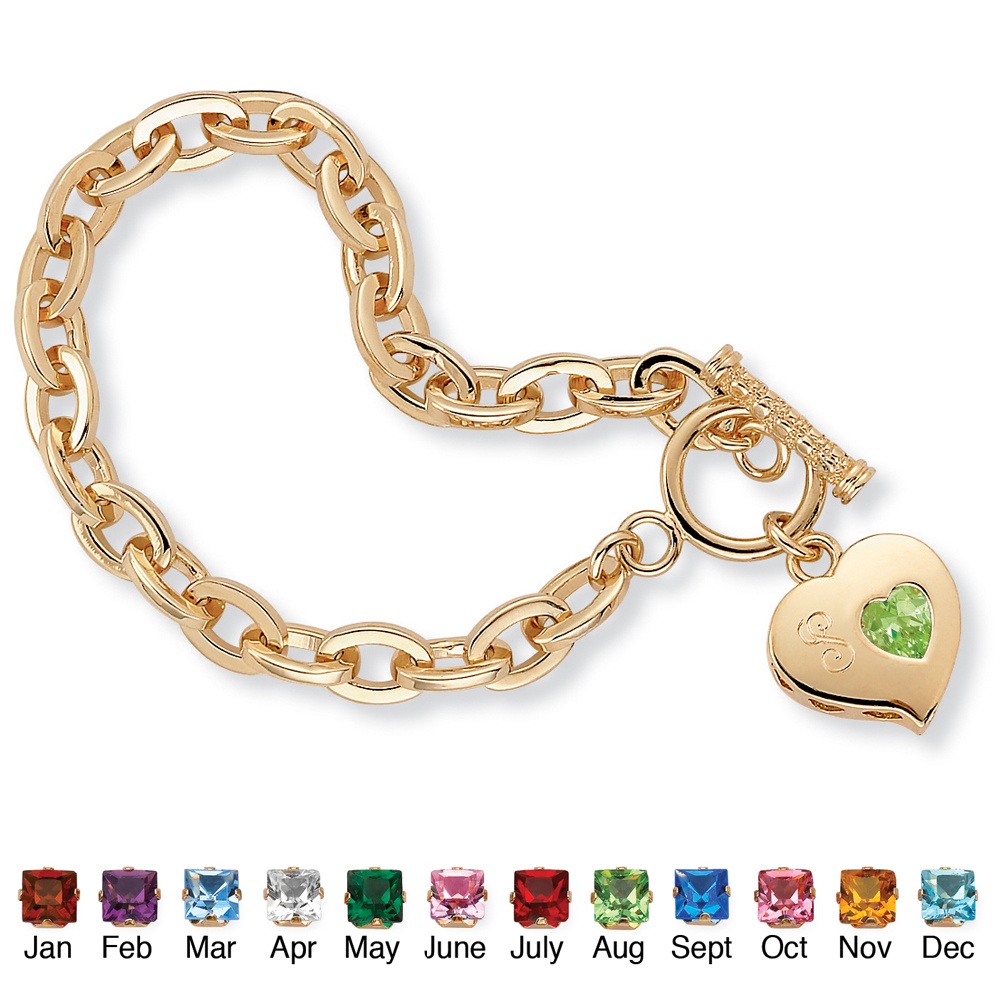 Sim. Birthstone Charm Bracelet 14k Gold-Plated 7 1/2"