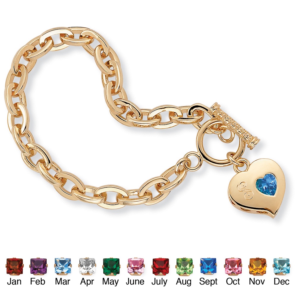 Sim. Birthstone Charm Bracelet 14k Gold-Plated 7 1/2"