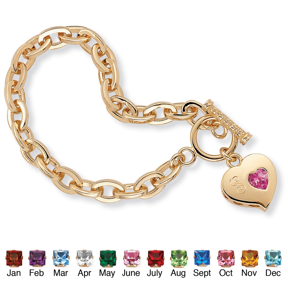 Sim. Birthstone Charm Bracelet 14k Gold-Plated 7 1/2"