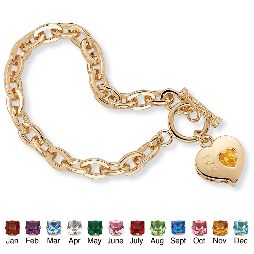 Sim. Birthstone Charm Bracelet 14k Gold-Plated 7 1/2"