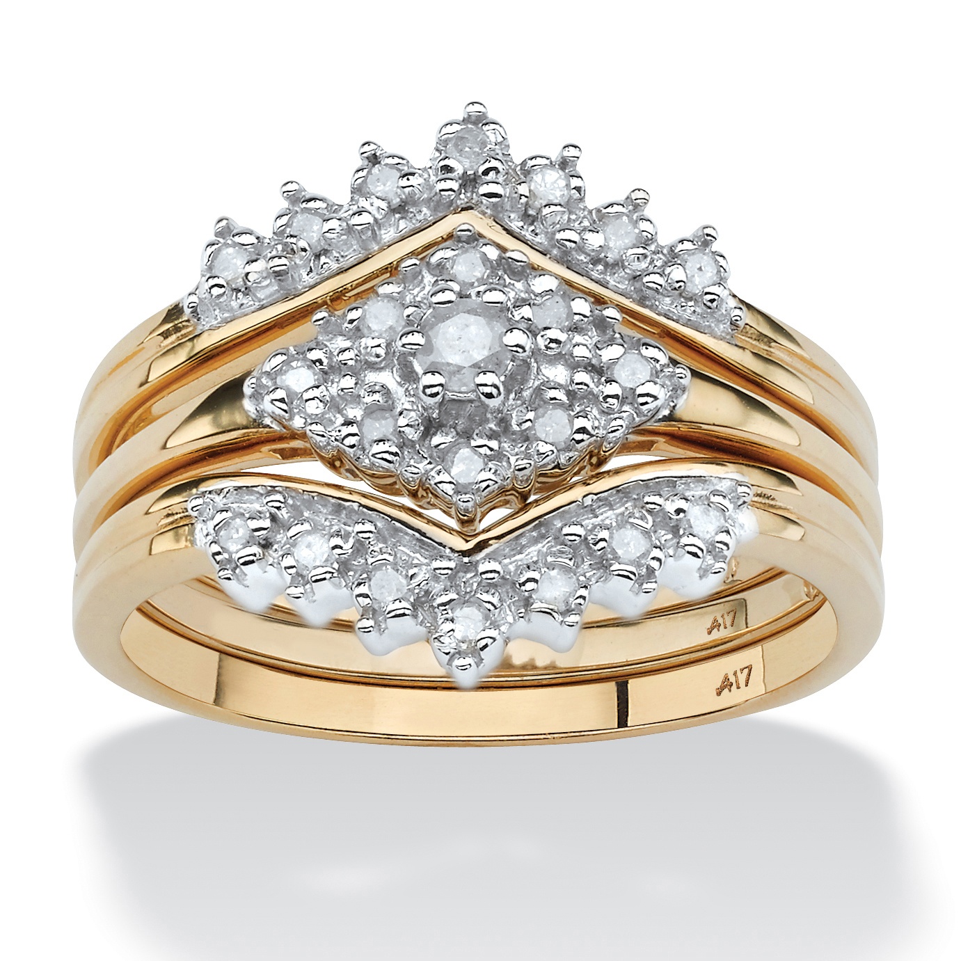 Tutone 10k Gold Round Diamond Wedding Ring Set