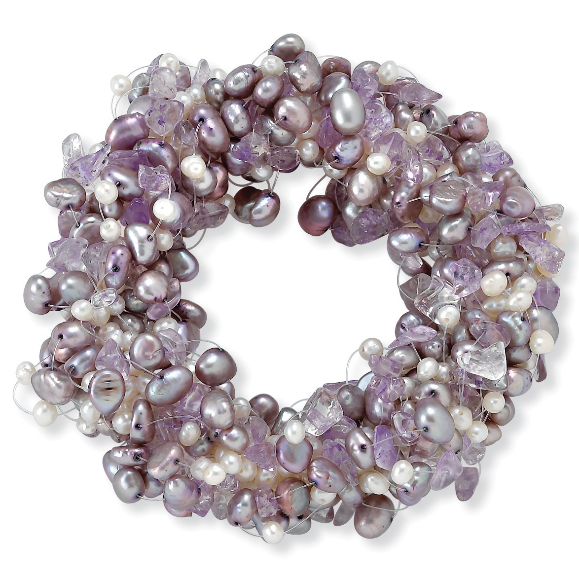 Pearl/Amethyst Elastic Bracelet 7"
