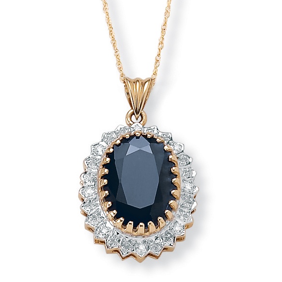 Tutone 10k Gold Midnight Blue Sapphire and Diamond Accent Pendant and Chain