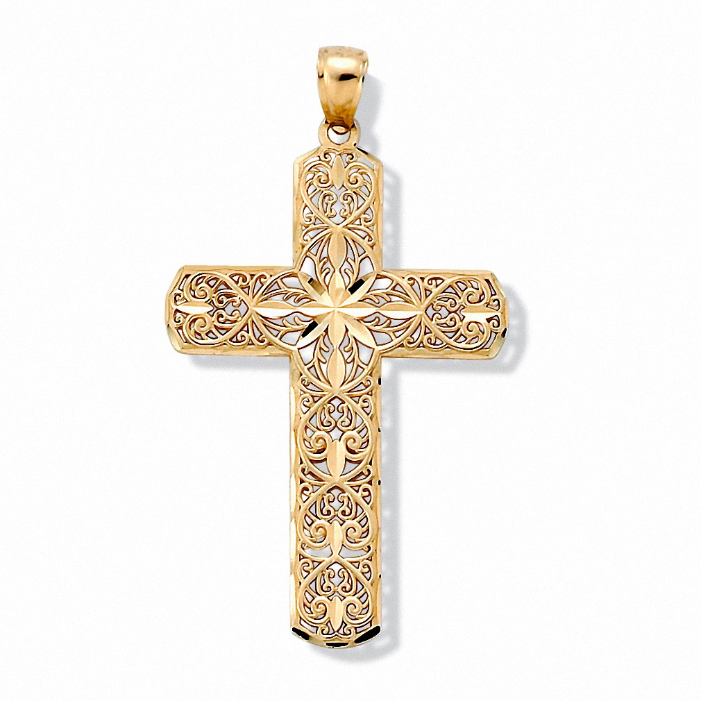 10k Gold Diamond-Cut Cross Pendant