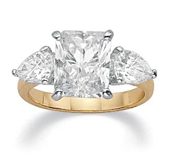 5 CT TW Emerald-Cut and Pear-Shaped DiamonUltra&trade; Cubic Zirconia Ring in...