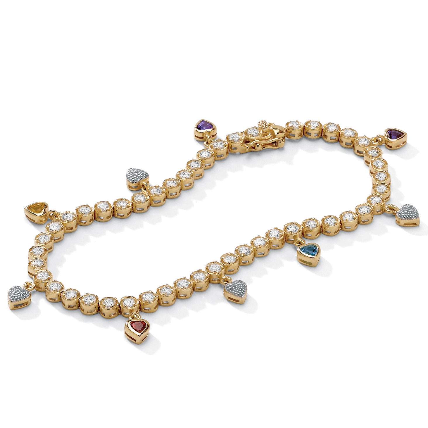 DiamonUltra™ CZ 18k/Sterling Silver Heart Ankle Bracelet 9"