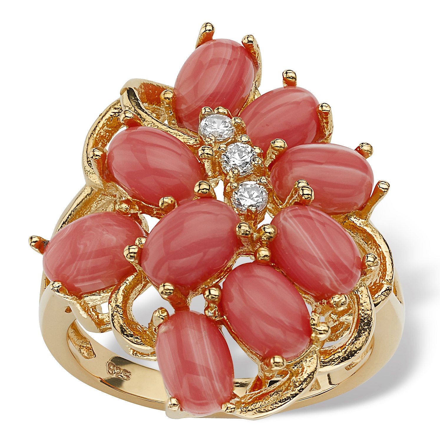 Coral 18k/Sterling Silver Cluster Ring