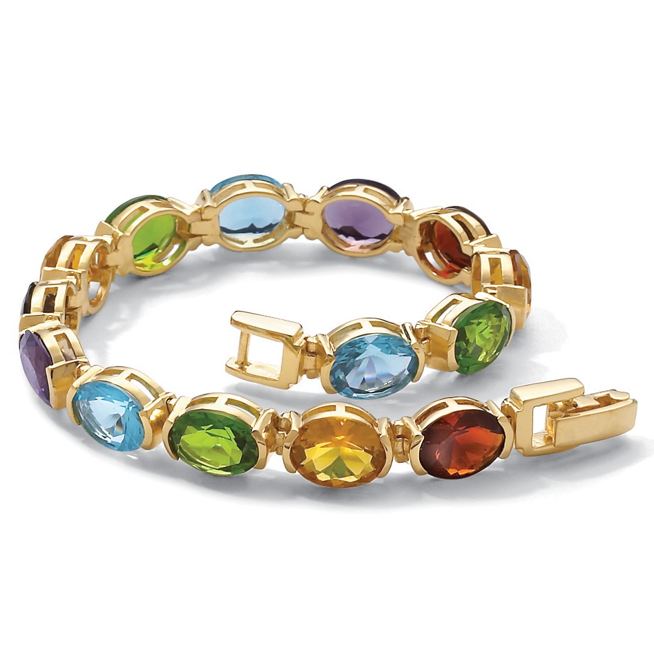 Crystal Tennis 18k Gold over Sterling Silver Bracelet 7 1/4"