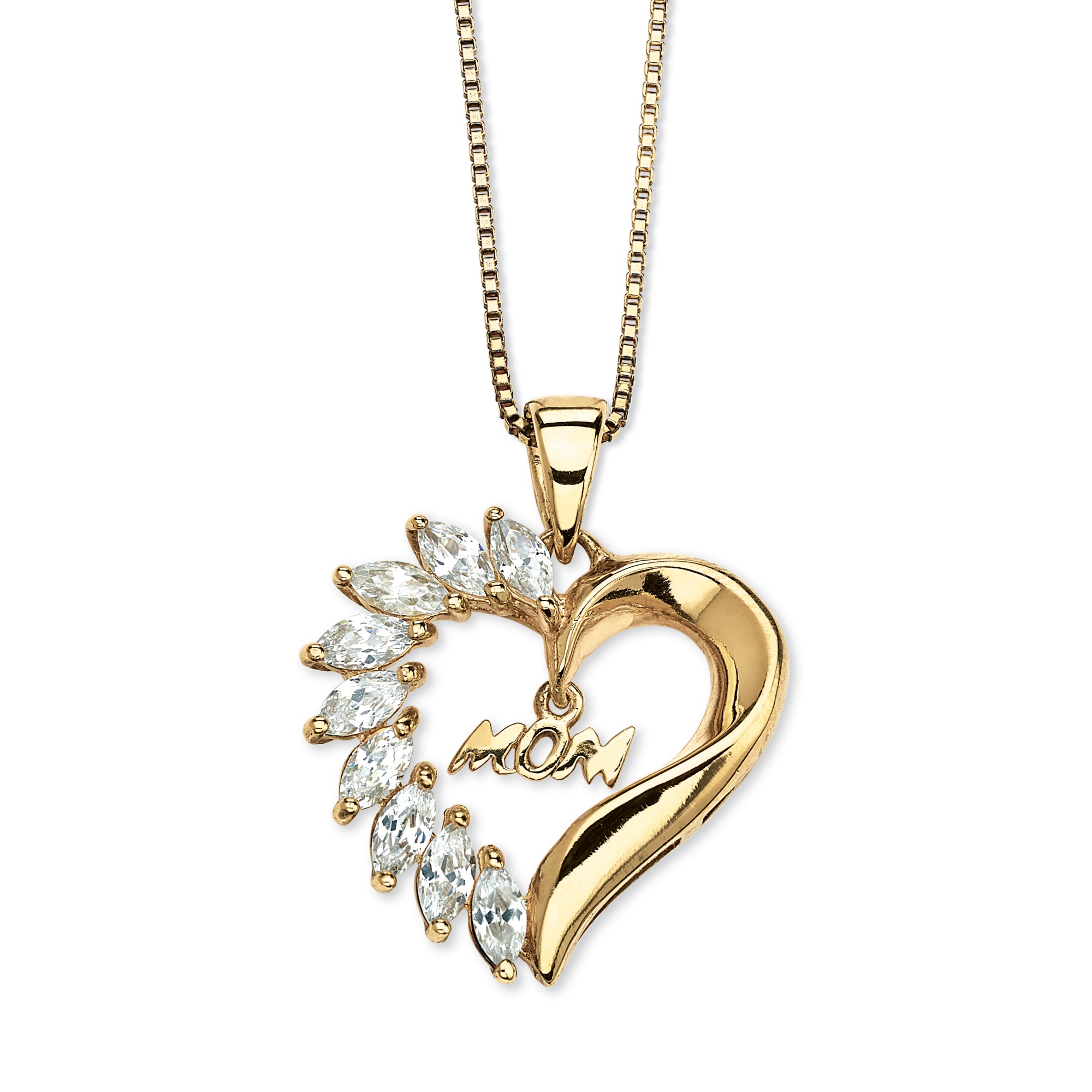 DiamonUltra™ CZ 18k/Sterling Silver Mom Heart/Chain 18"