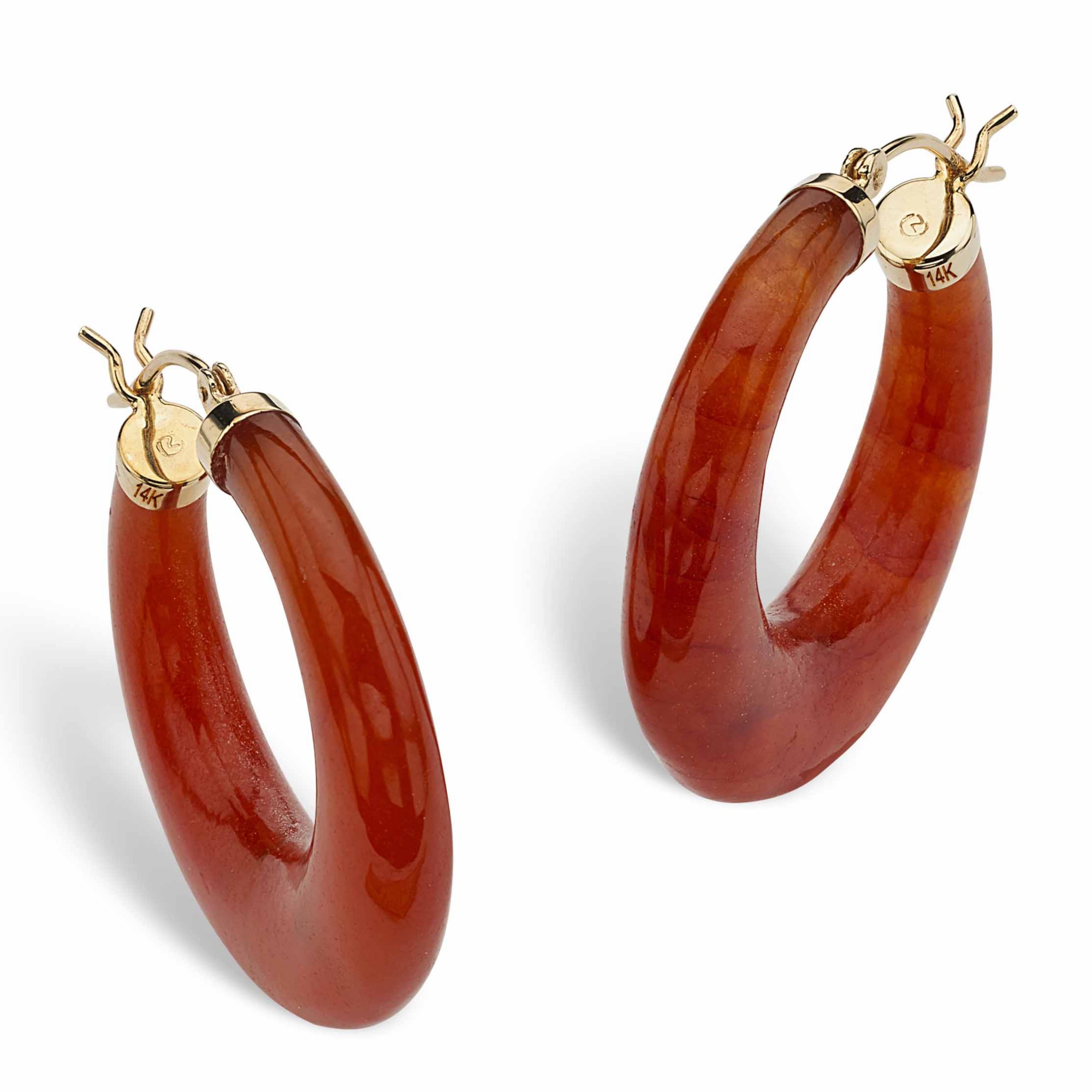 Red Jade 14k Gold Hoop Earrings