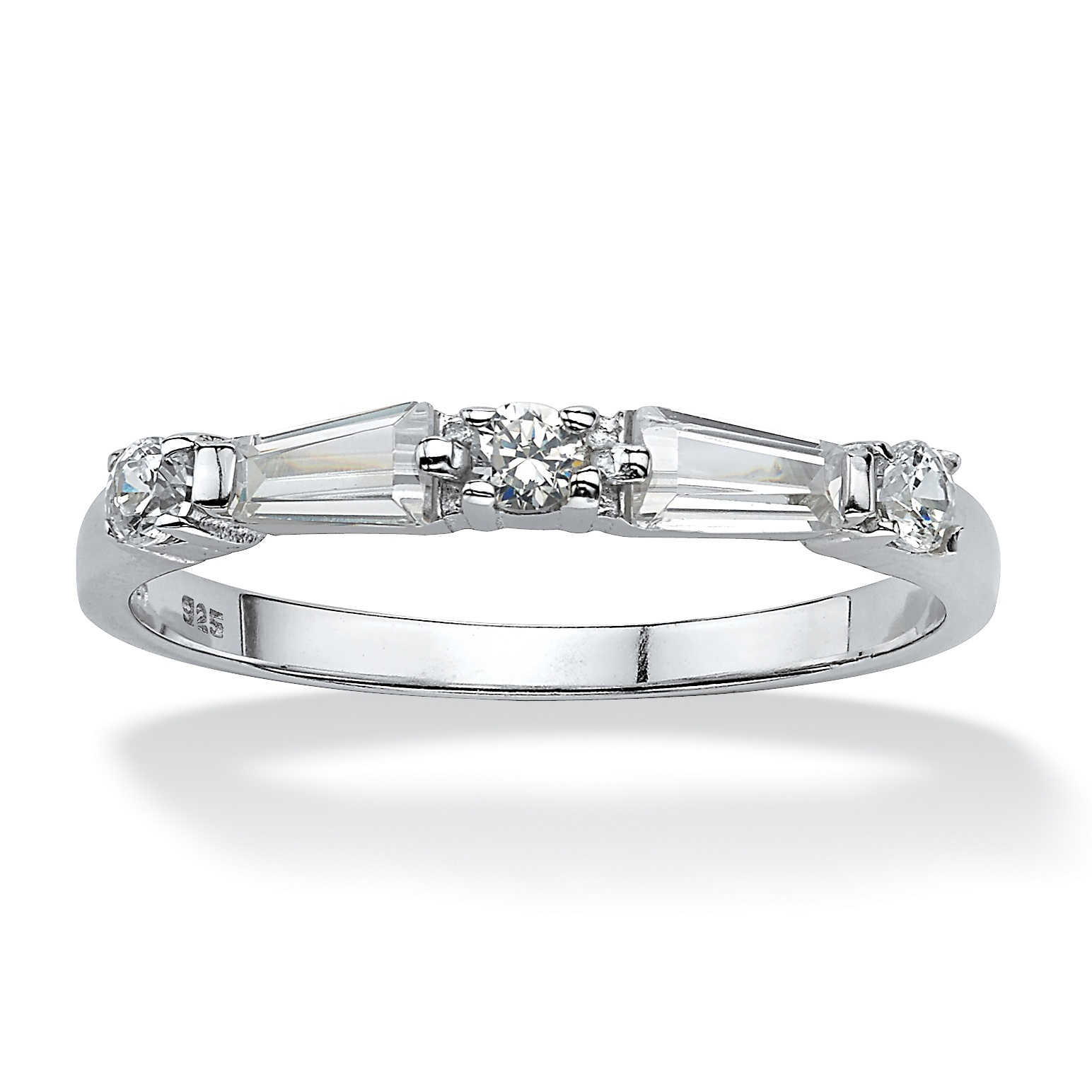 Sterling Silver Baguette and Round DiamonUltra&trade; Cubic Zirconia Ring