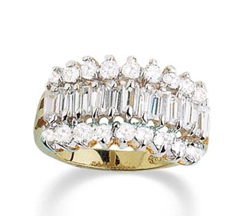 4.36 CT TW Baguette and Round DiamonUltra&trade; Cubic Zirconia Ring in 14k ...
