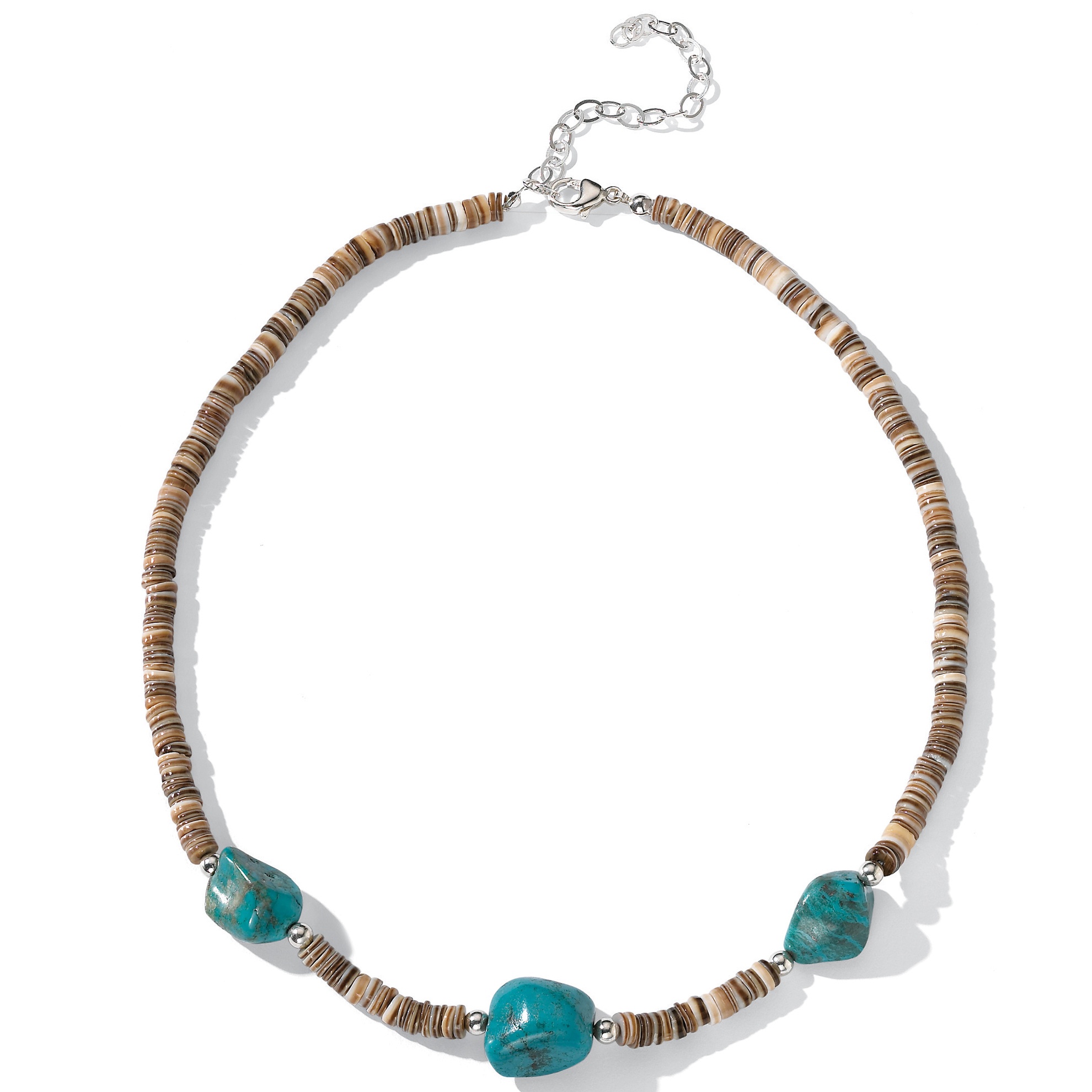 Turquoise/Shell Sterling Silver Necklace 16"-18"