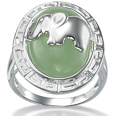 Green Jade Sterling Silver Elephant Ring