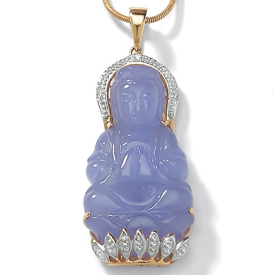 Lavender Jade 14k Gold Kuan Yin Pendant