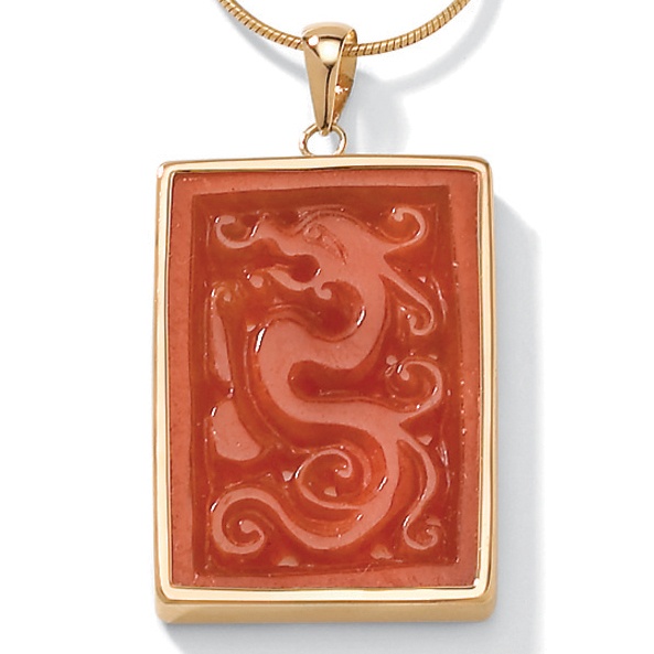 Red Jade 14k Gold Dragon Pendant