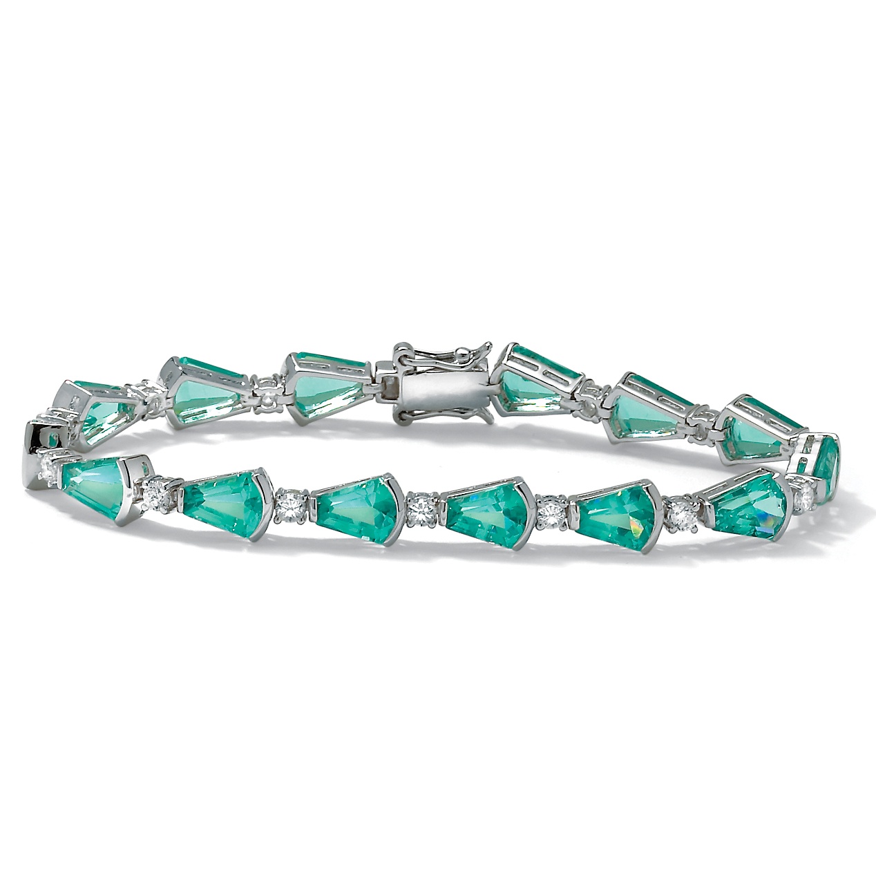 Teal Glass/DiamonUltra&trade; CZ Sterling Silver Bracelet 7 1/2"