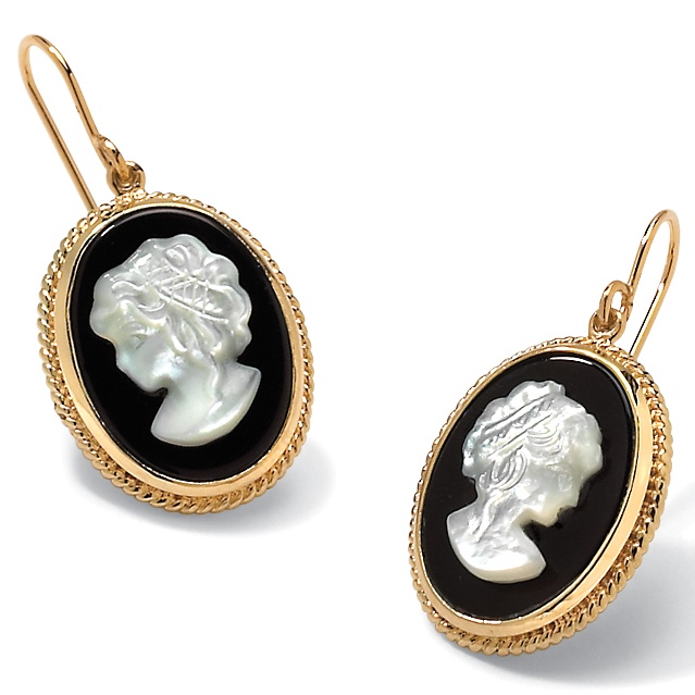 Onyx 18k/Sterling Silver Cameo Earrings