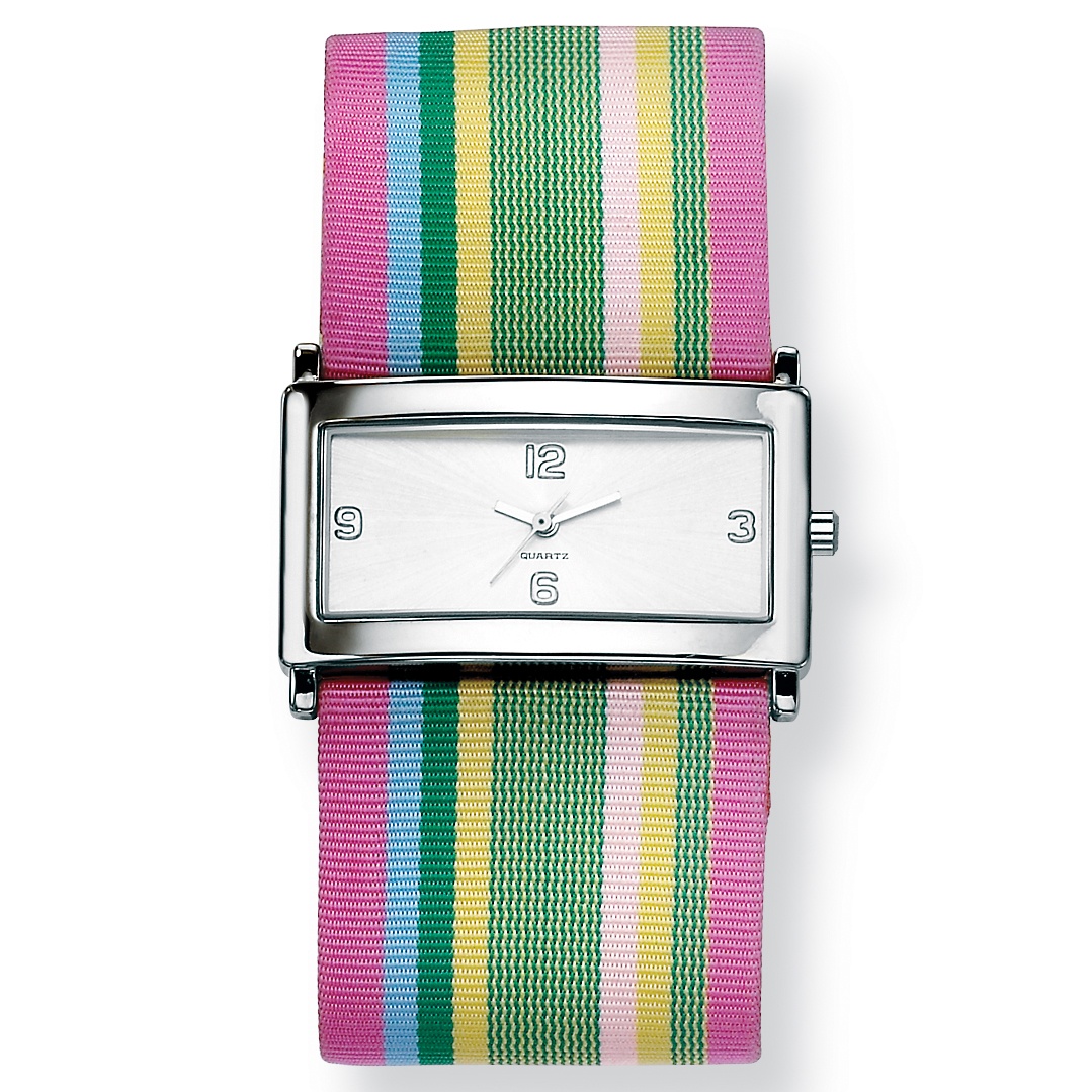 Grosgrain/Leather Strap Watch 7"