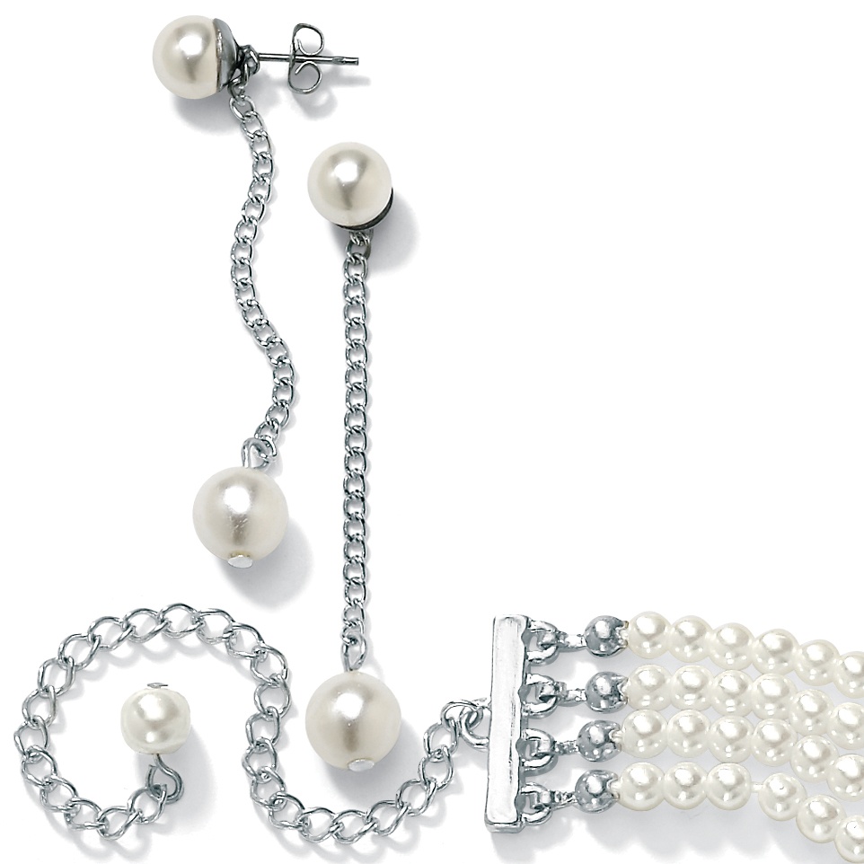 Adjustable Simulated Pearl Necklace and Earring Set